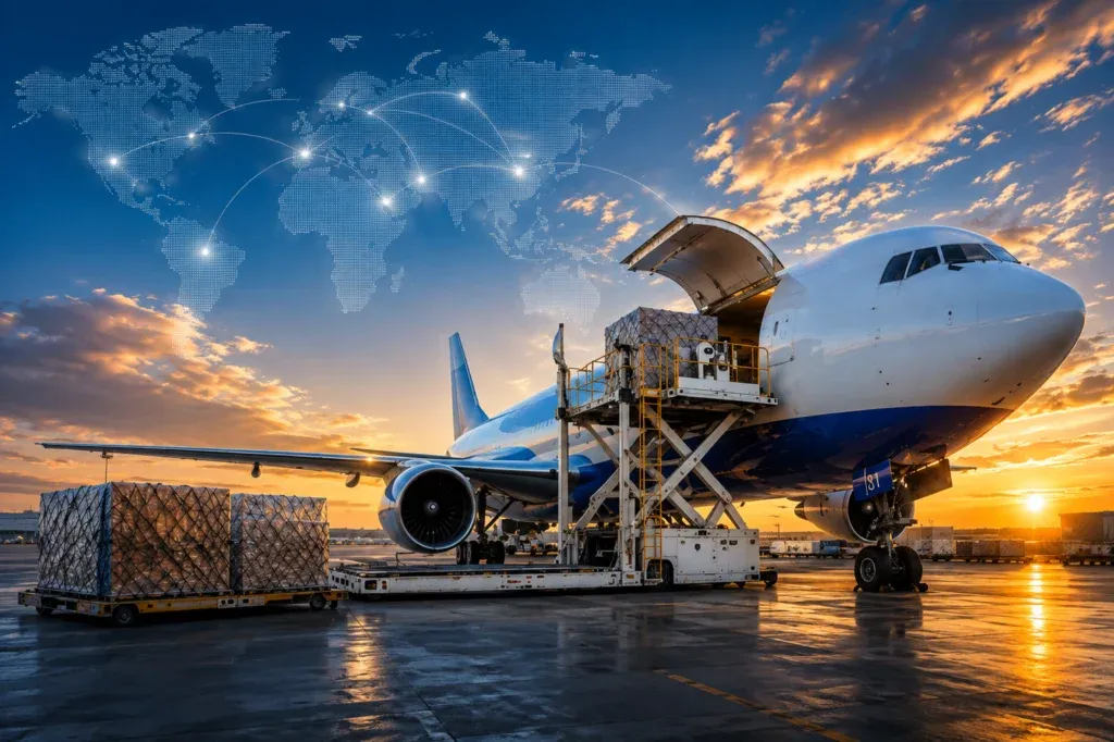 Cargo being loaded onto an aircraft