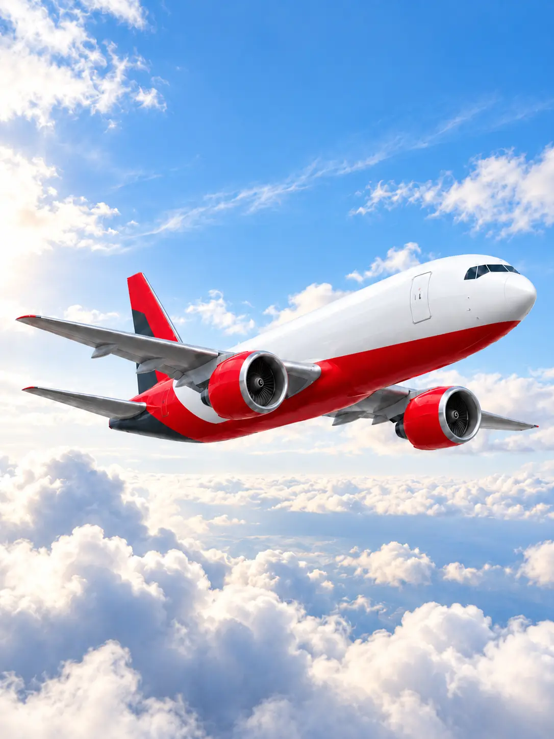 Cargo aircraft flying above the clouds